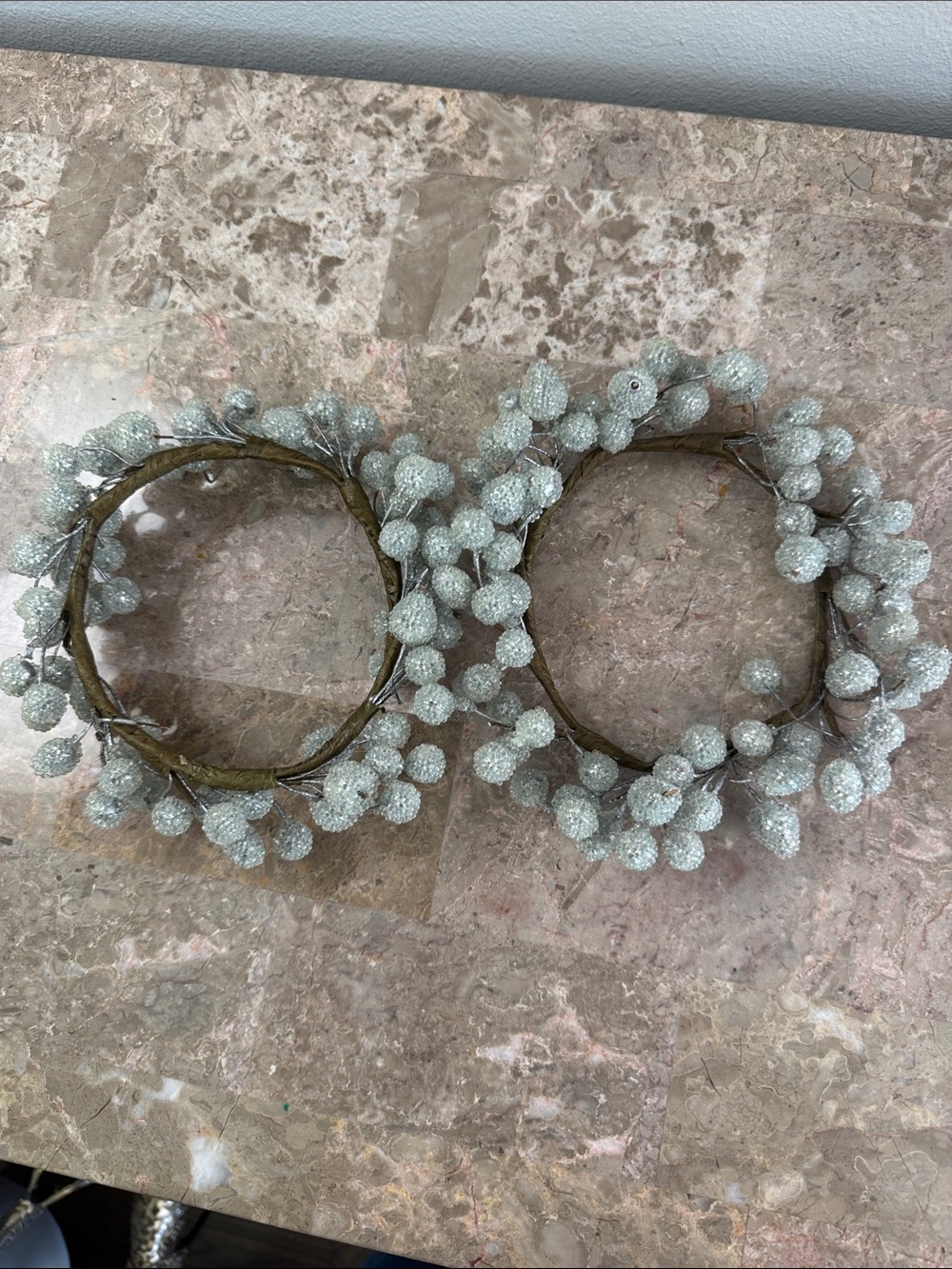Sparkling Silver frosted Berry candle or basket decoration rings